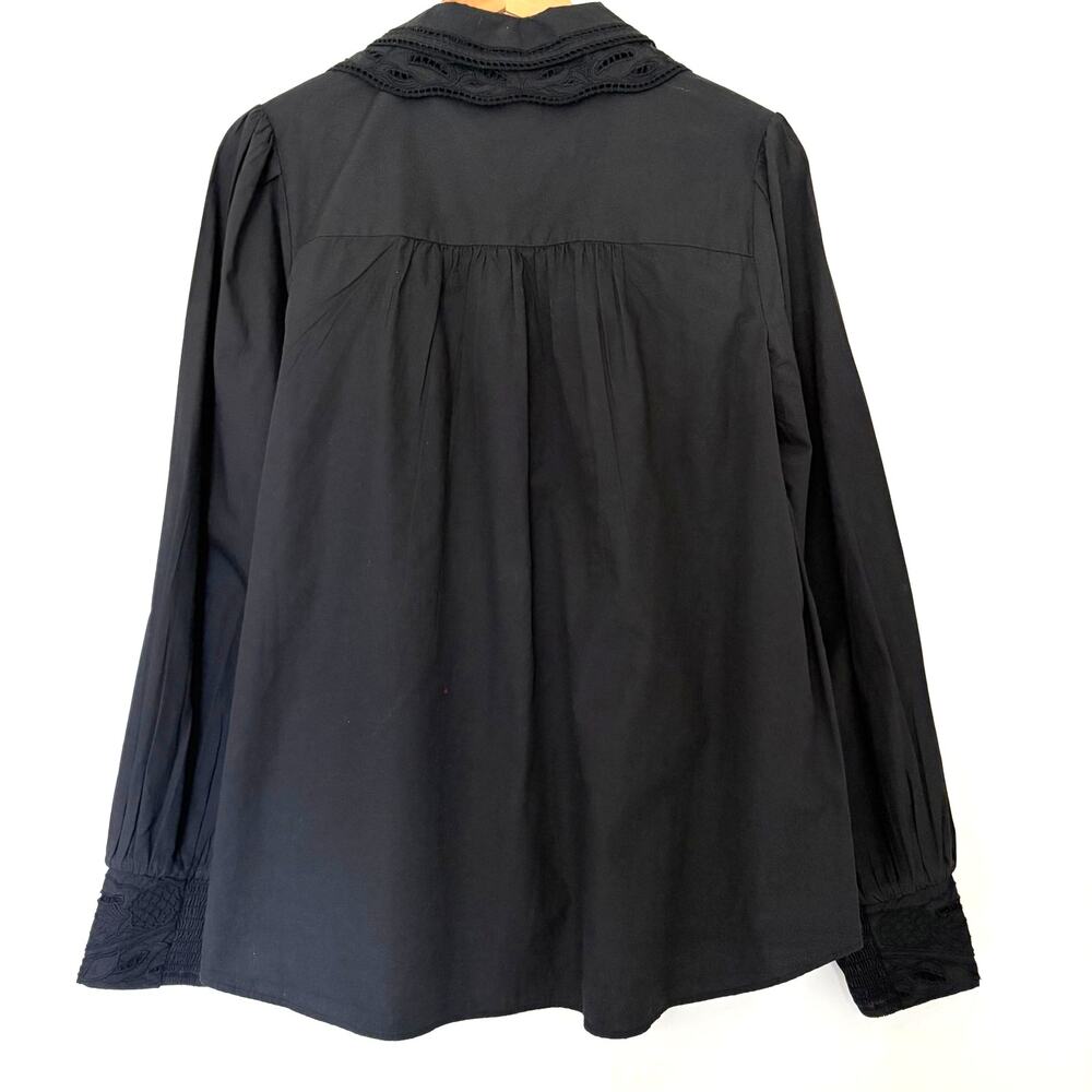 *NWT FARM Rio Embroidered Eyelet Puff Sleeve Button-Up Shirt Black Size L Cotton - Picture 7 of 12